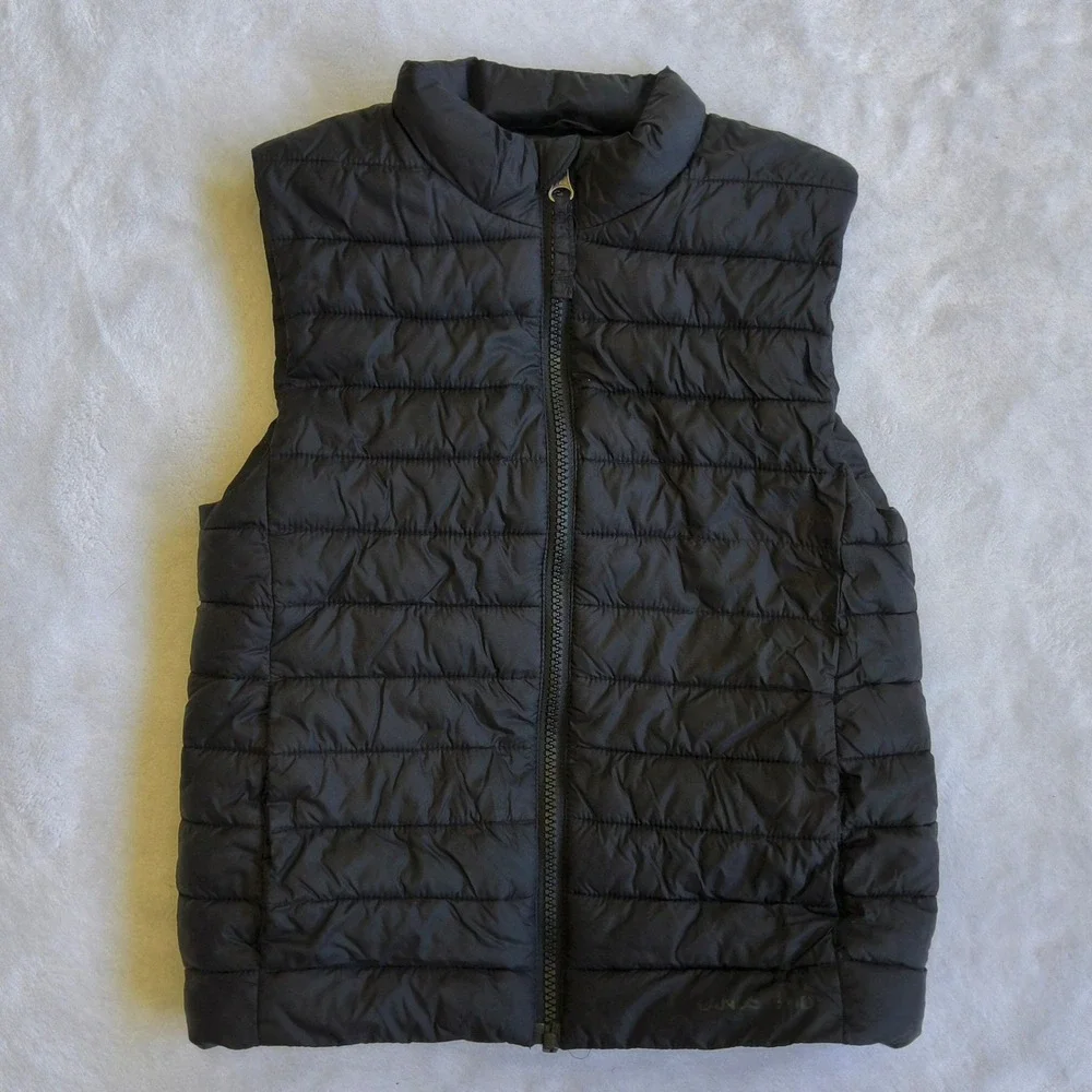 Lands' End Puffer Vest Kids Small 6-7 Black Quilted Full Zip Sleeveless Jacket